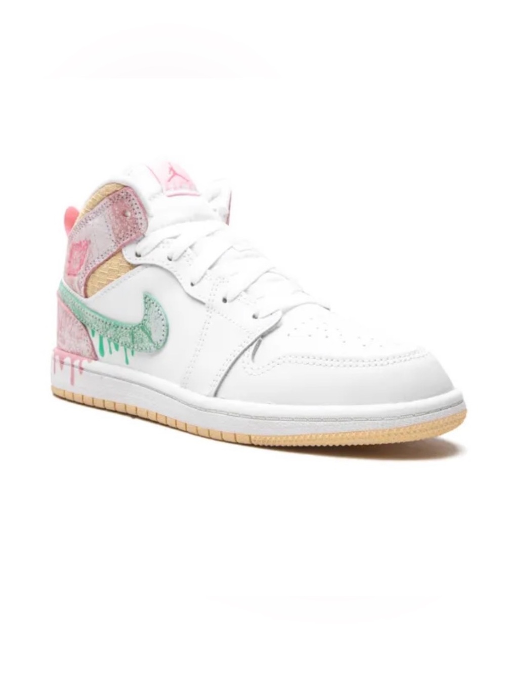 Nike Air Jordan 1 Mid Paint Drip (GS) White Pink Mint Sneakers Youth 7Y